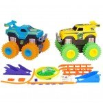 TRIX TRUX CAR SET OF 2 MACHINES WITH BLUE AND YELLOW ROUTE - image-1